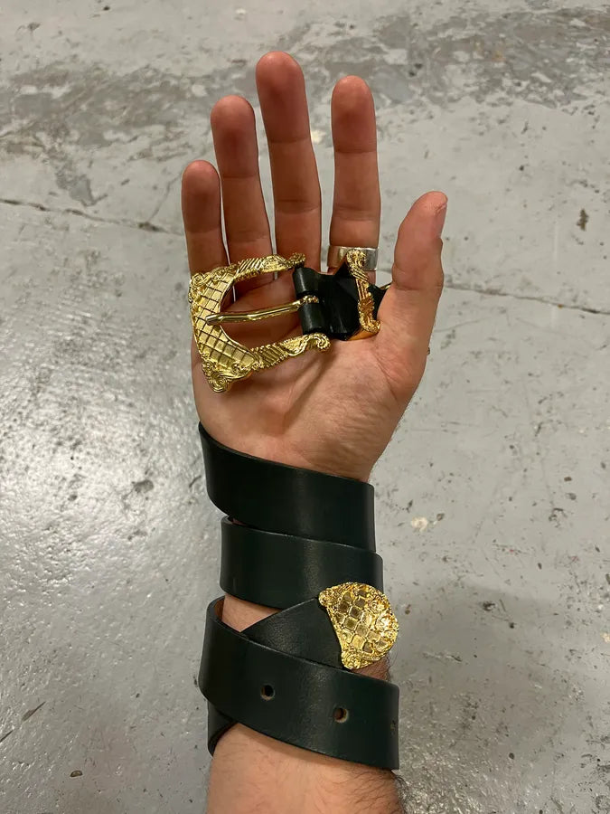 2010s Balmain Golden Cowboy Green Leather Belt udReNHu 0