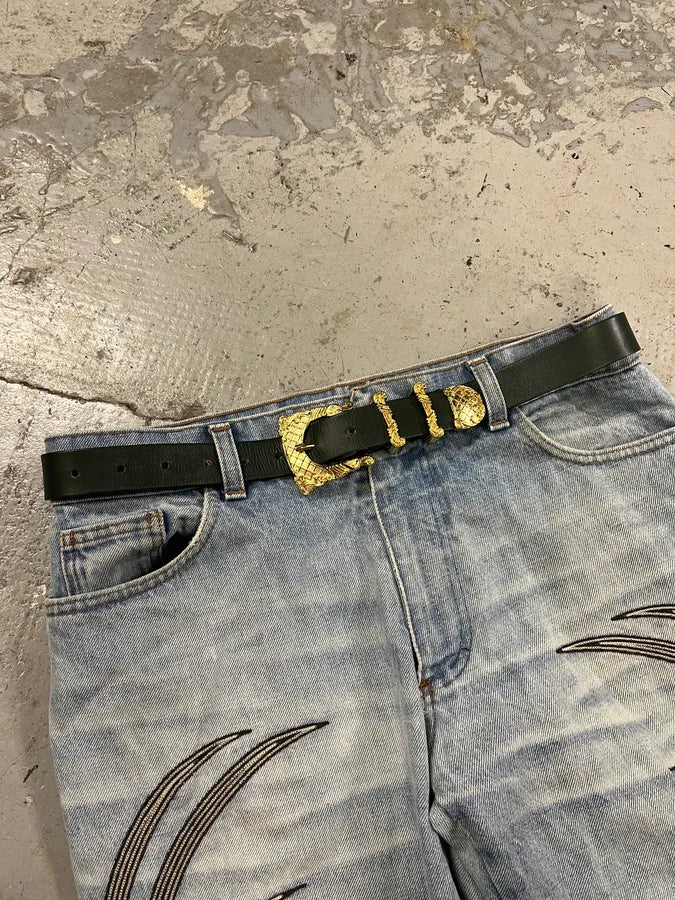 2010s Balmain Golden Cowboy Green Leather Belt udReNHu 1