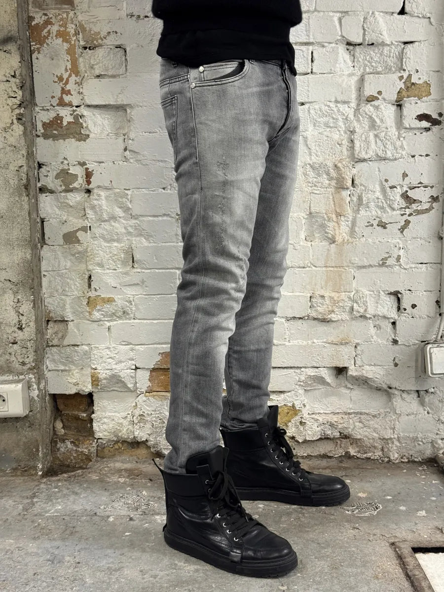 2010s Balmain Grey Faded Destroyed Denim Slim Jeans DNuRMvv 1