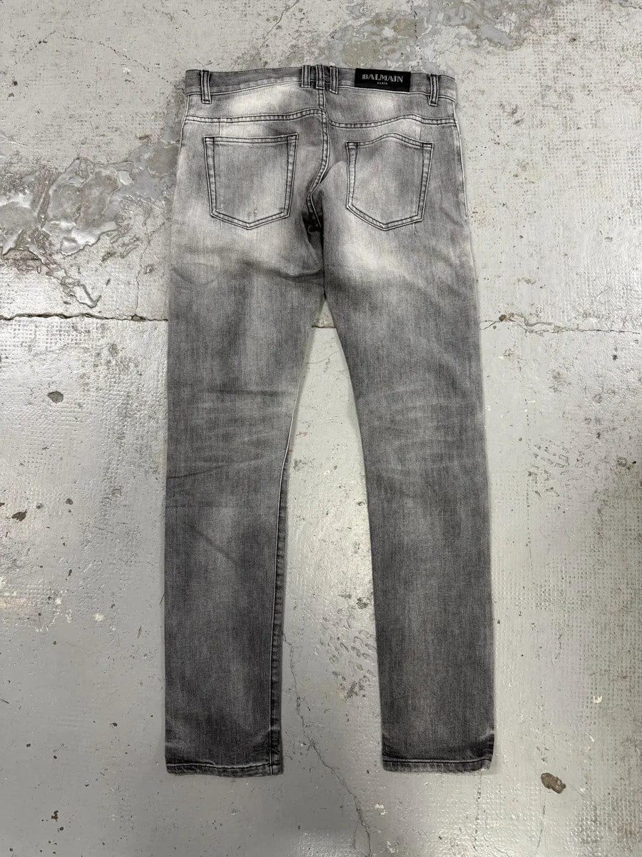 2010s Balmain Grey Faded Destroyed Denim Slim Jeans DNuRMvv 4