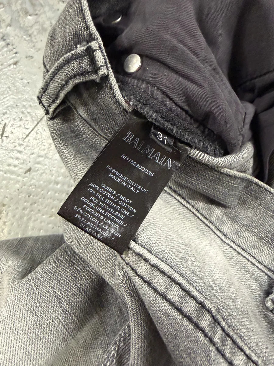 2010s Balmain Grey Faded Destroyed Denim Slim Jeans DNuRMvv 6