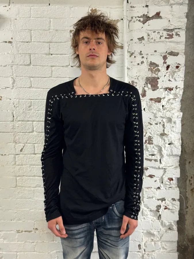 2010s Balmain Laced Black Contemporary Longsleeve mkiIUay 0