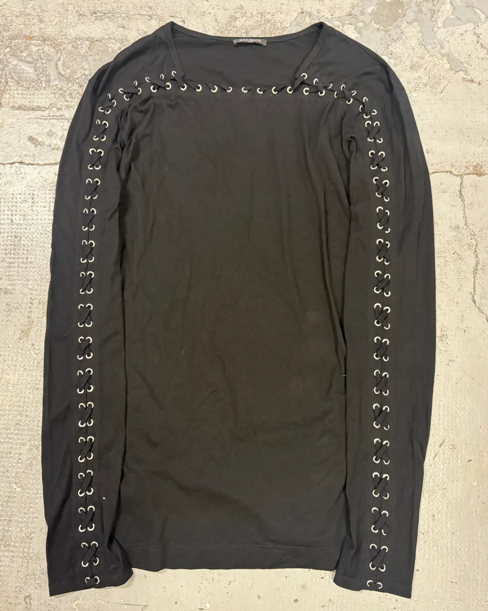 2010s Balmain Laced Black Contemporary Longsleeve mkiIUay 2