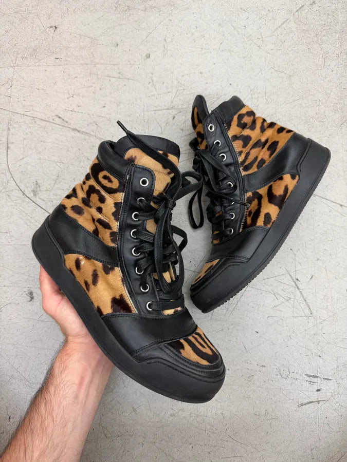 2010s Balmain Leopard Pony Hair Leather High Sneakers FagPXXB 0