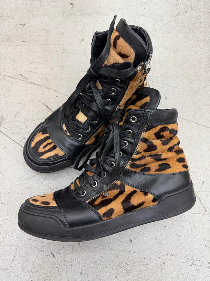 2010s Balmain Leopard Pony Hair Leather High Sneakers FagPXXB 1