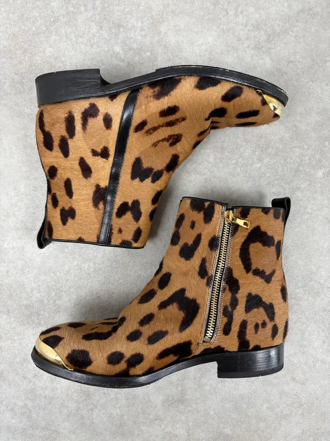 2010s Balmain Leopard Print Fur Leather Boots gCtjdjv 2