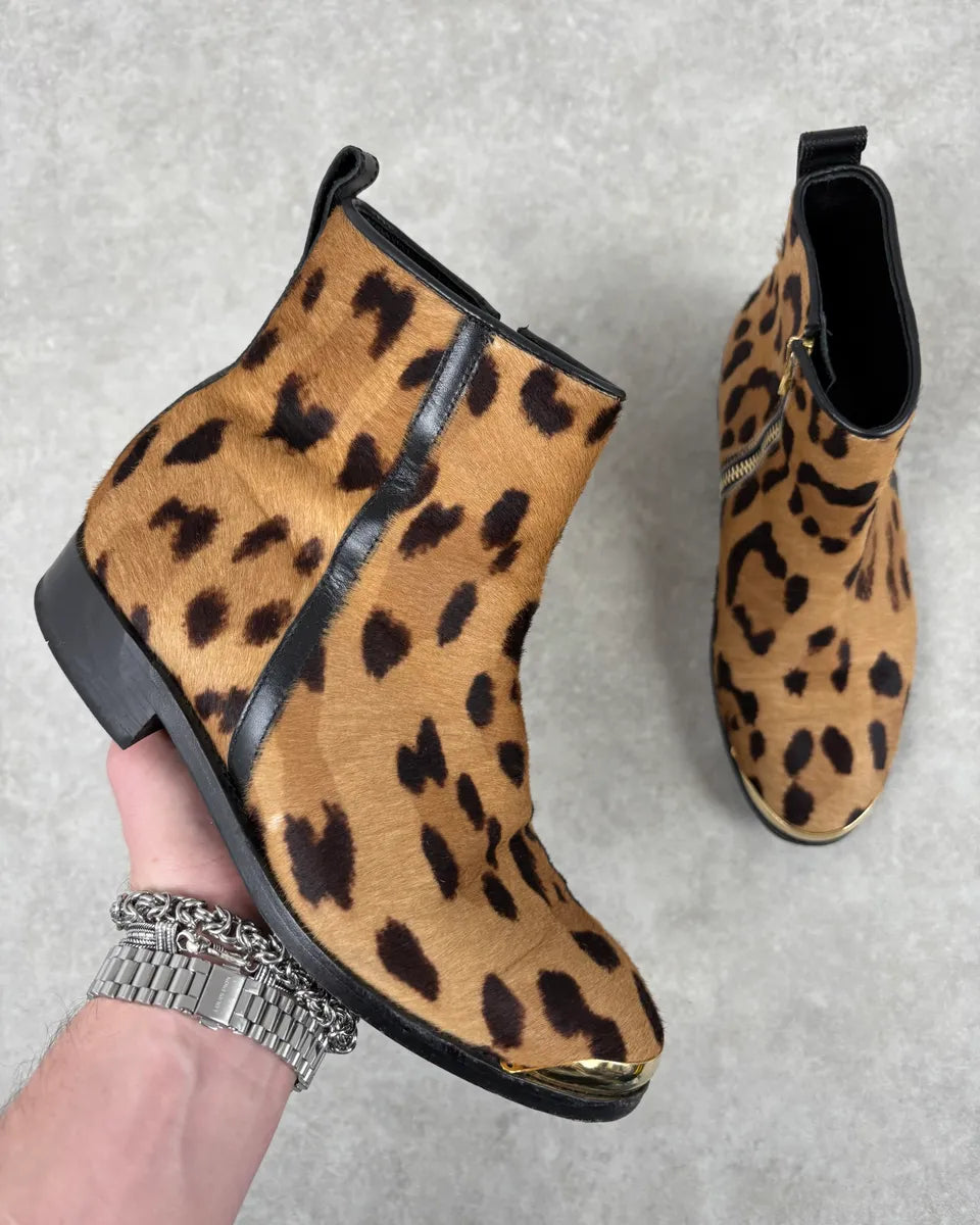 2010s Balmain Leopard Print Fur Leather Boots gCtjdjv 0