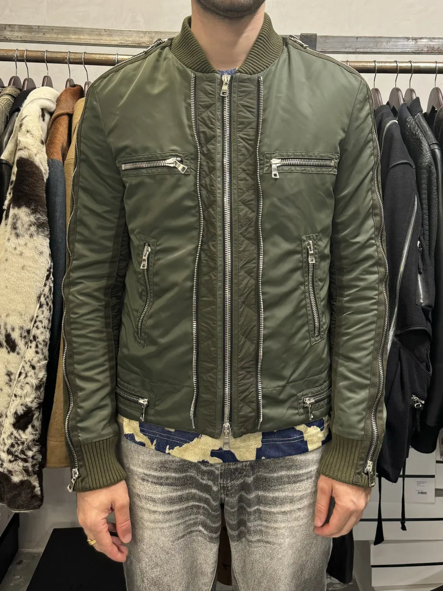 2010s Balmain Multi Zips Aviator Green Bomber Jacket XJnbqZy 2
