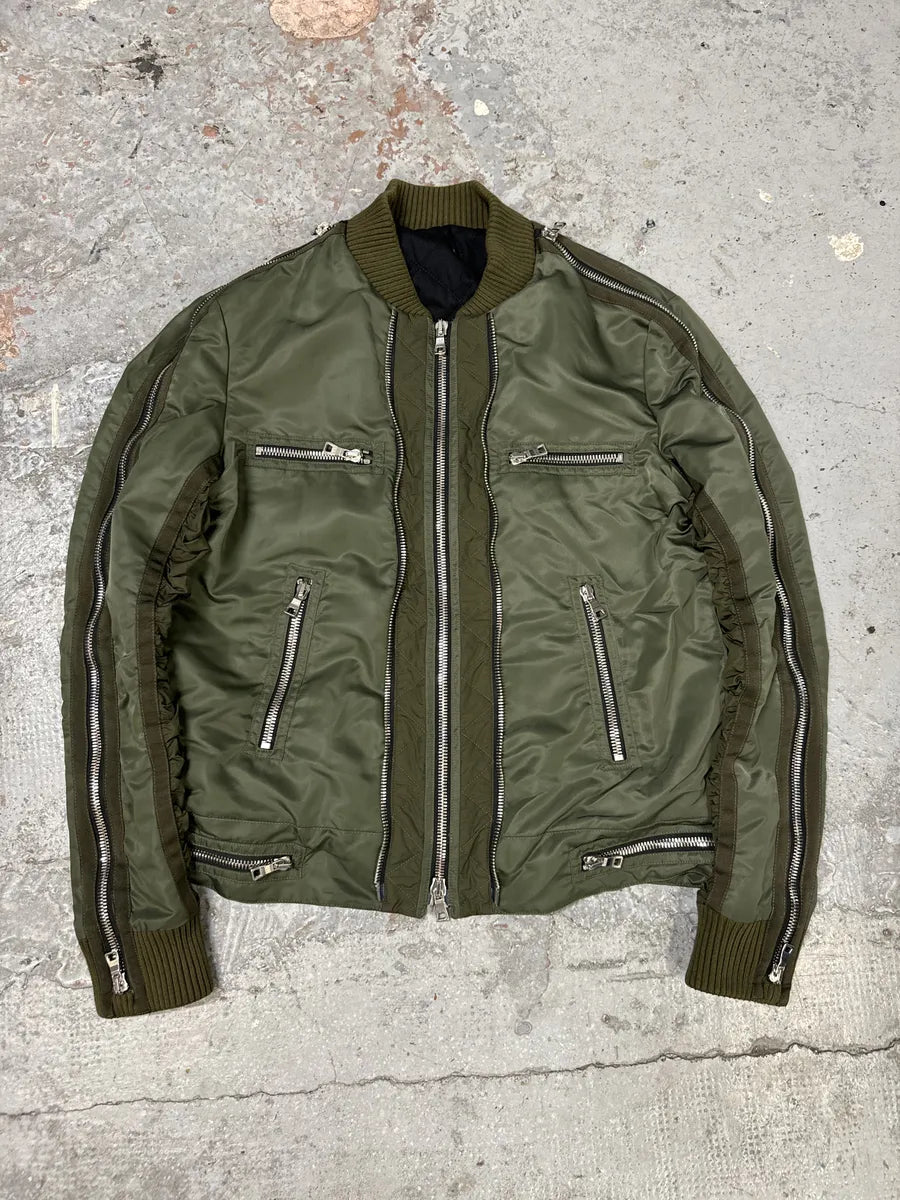 2010s Balmain Multi Zips Aviator Green Bomber Jacket XJnbqZy 4