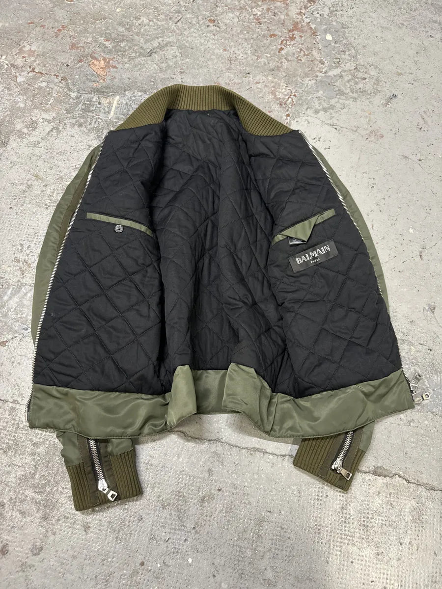 2010s Balmain Multi Zips Aviator Green Bomber Jacket XJnbqZy 5