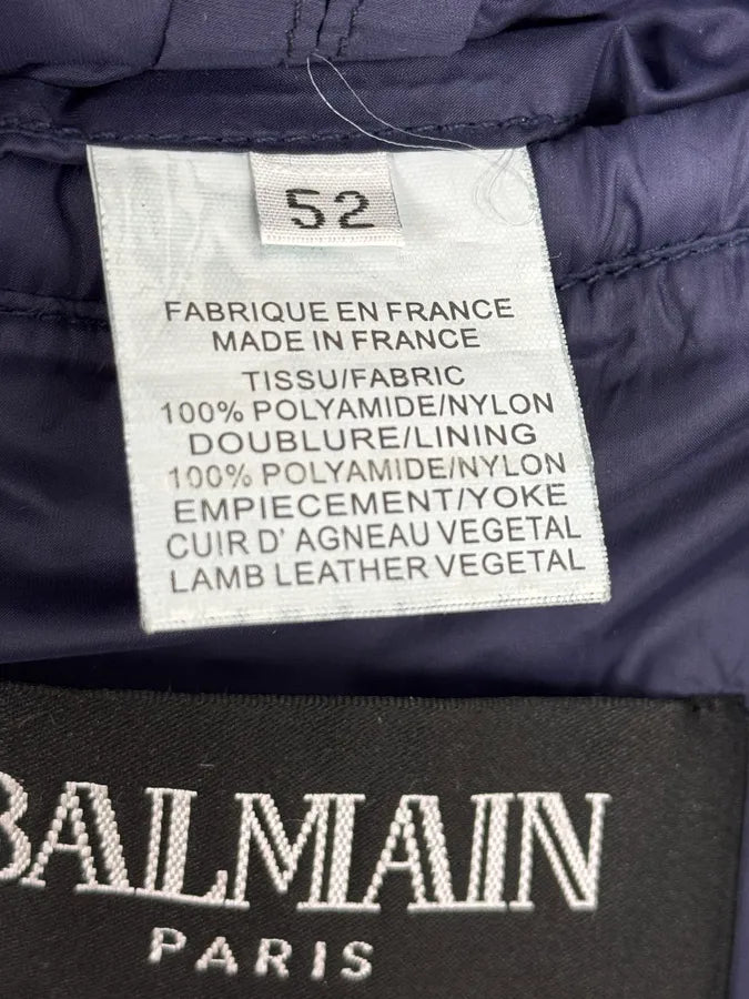 2010s Balmain Blue Leather Shoulder Patch Puffer Jacket PCHTnLD 13