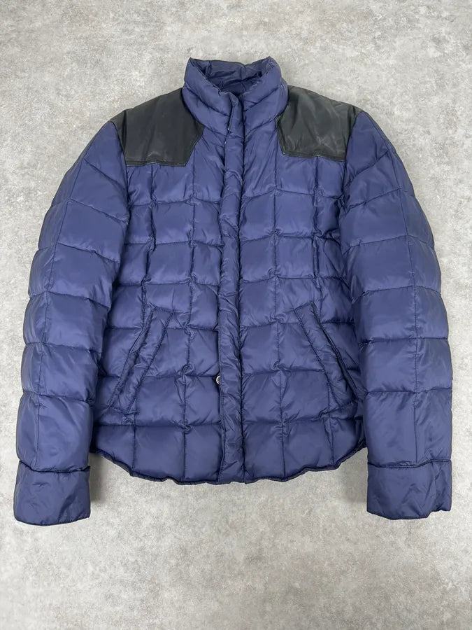 2010s Balmain Blue Leather Shoulder Patch Puffer Jacket PCHTnLD 0