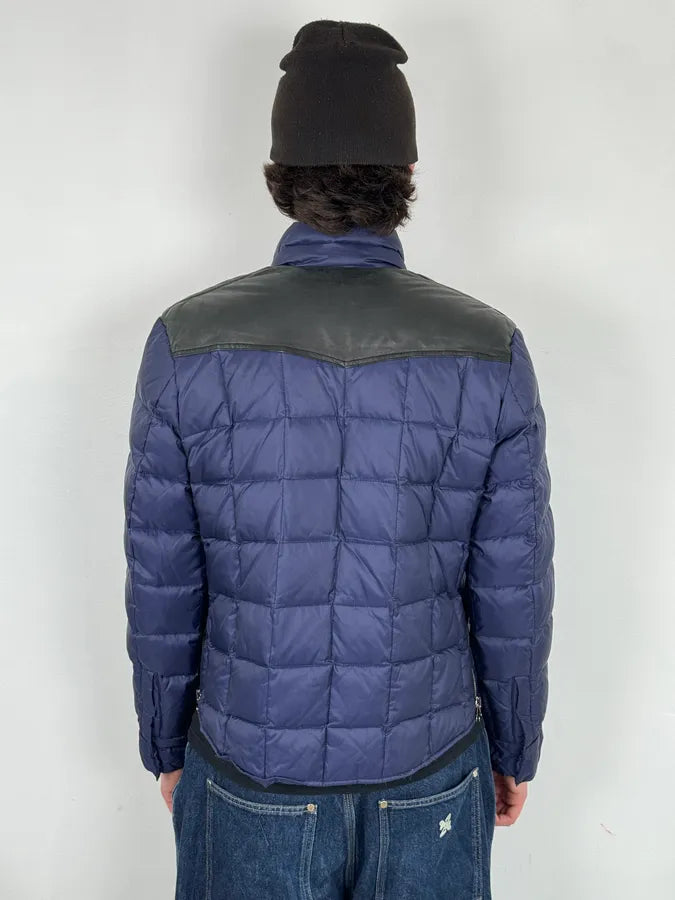 2010s Balmain Blue Leather Shoulder Patch Puffer Jacket PCHTnLD 2