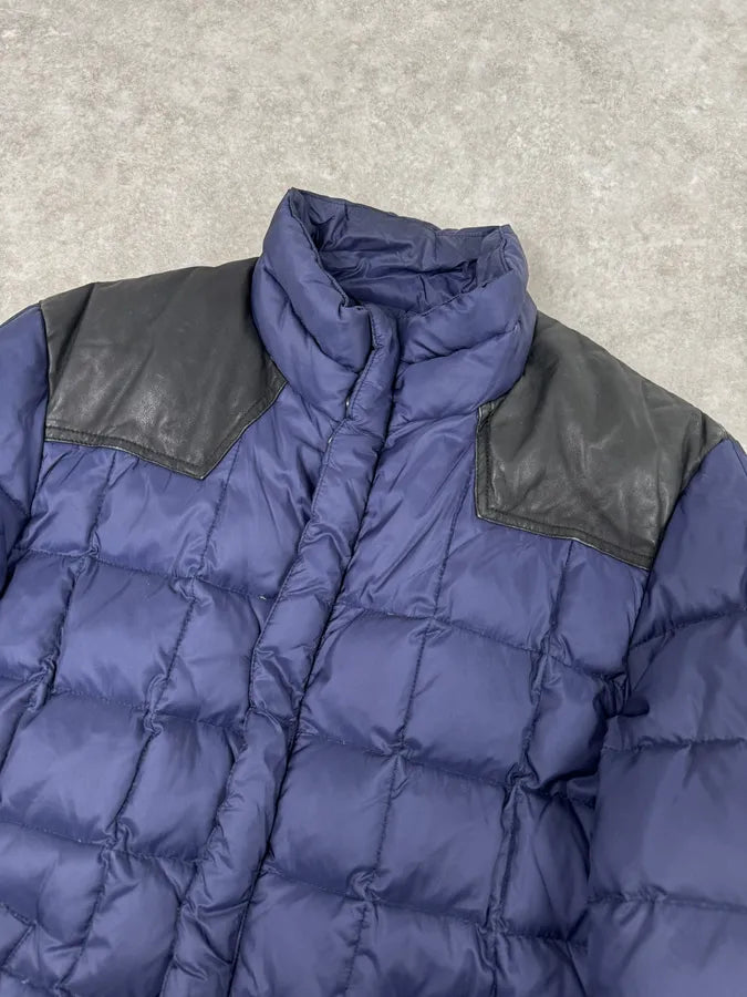 2010s Balmain Blue Leather Shoulder Patch Puffer Jacket PCHTnLD 4