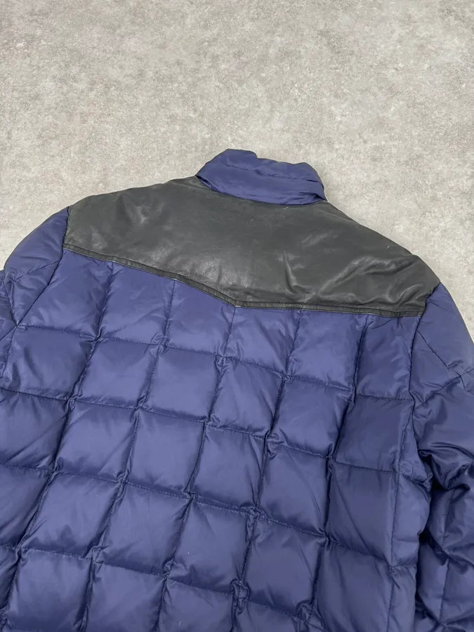 2010s Balmain Blue Leather Shoulder Patch Puffer Jacket PCHTnLD 5