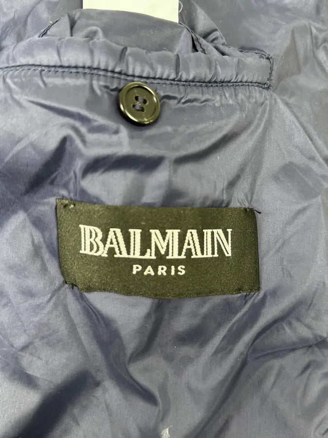 2010s Balmain Blue Leather Shoulder Patch Puffer Jacket PCHTnLD 12