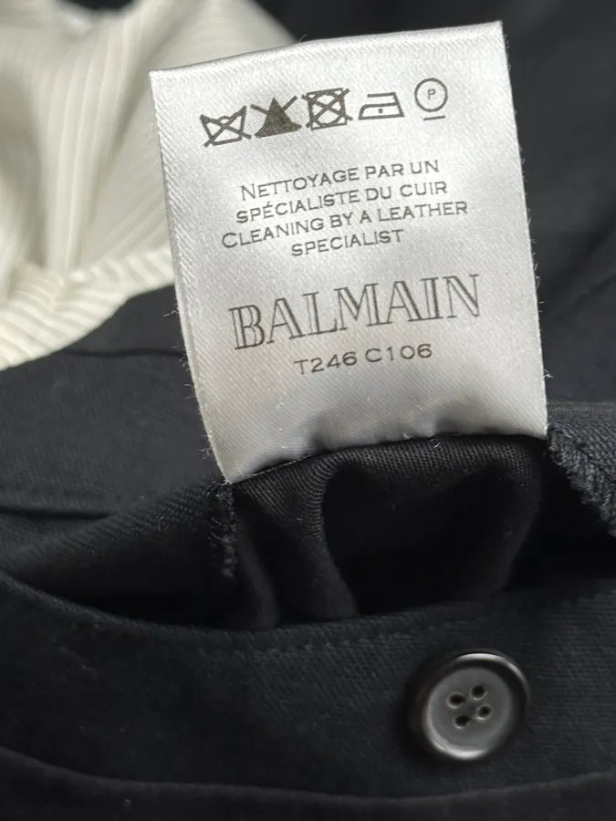 2010s Balmain Navy Cotton & Leather Buttoned Officer Jacket eBLLMlj 11