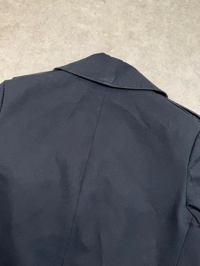 2010s Balmain Navy Cotton & Leather Buttoned Officer Jacket eBLLMlj 6