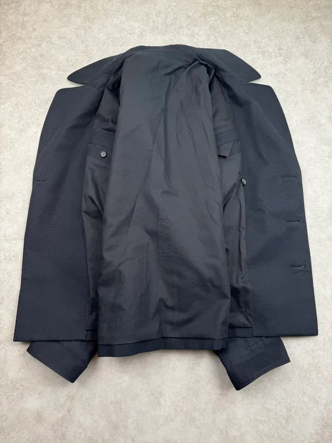 2010s Balmain Navy Cotton & Leather Buttoned Officer Jacket eBLLMlj 8