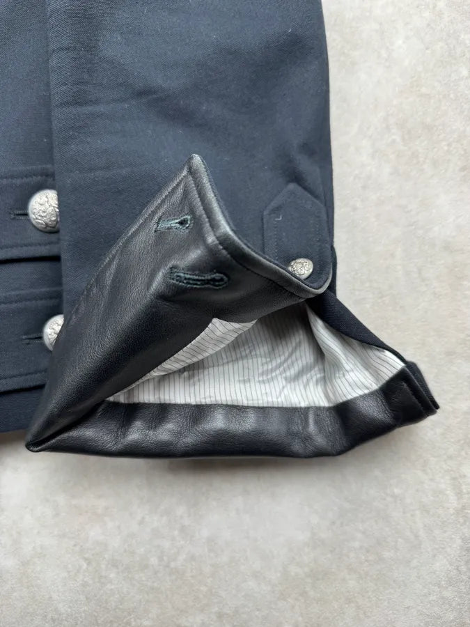 2010s Balmain Navy Cotton & Leather Buttoned Officer Jacket eBLLMlj 9