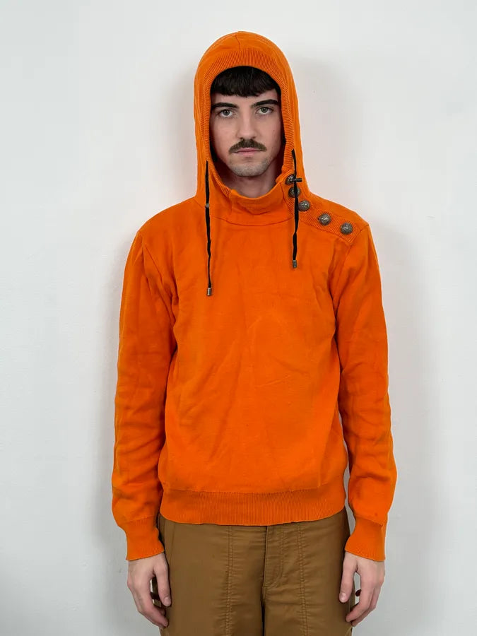 2010s Balmain Orange Buttoned Hooded Sweater sgmHaTf 1