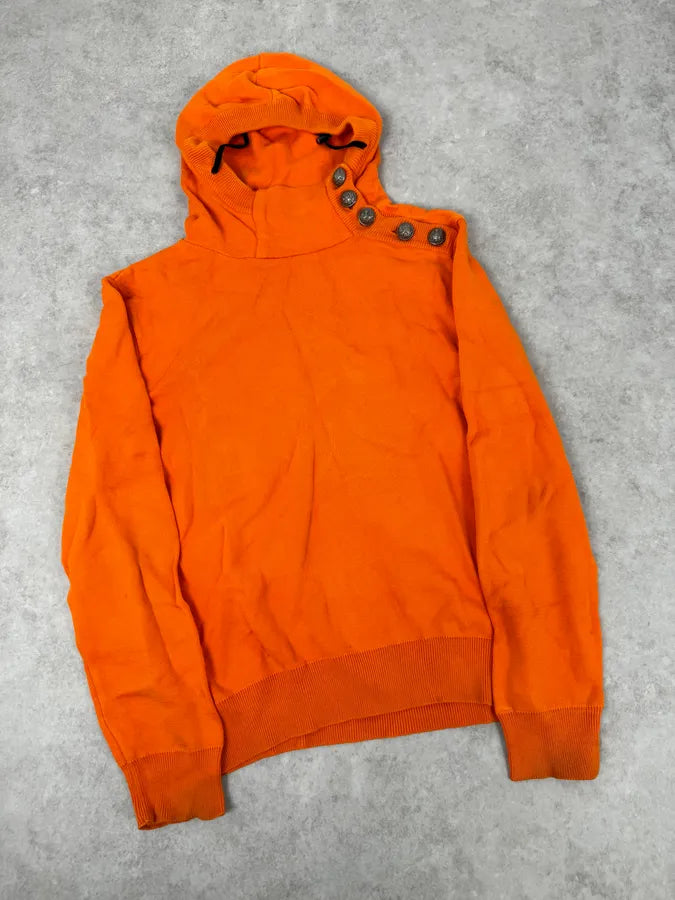 2010s Balmain Orange Buttoned Hooded Sweater sgmHaTf 3