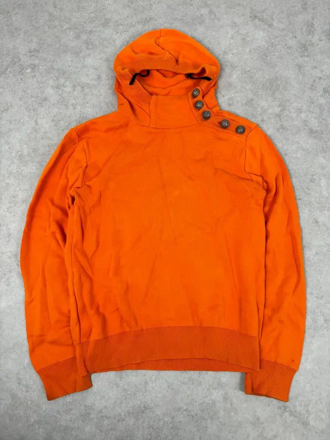 2010s Balmain Orange Buttoned Hooded Sweater sgmHaTf 0