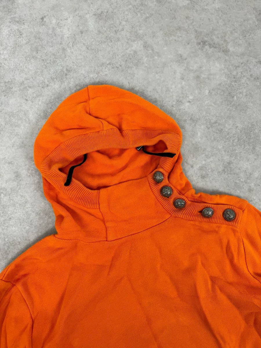 2010s Balmain Orange Buttoned Hooded Sweater sgmHaTf 4