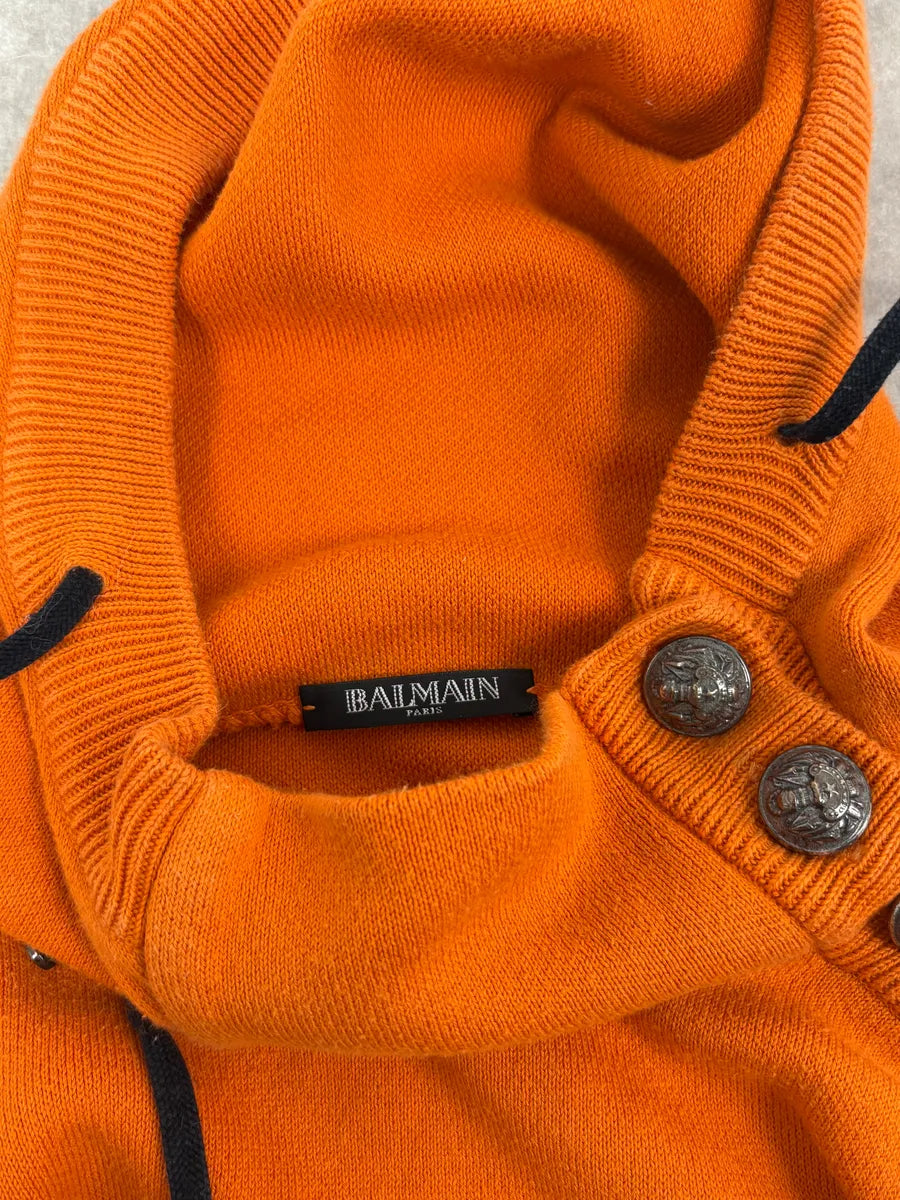 2010s Balmain Orange Buttoned Hooded Sweater wCGiMmD 7