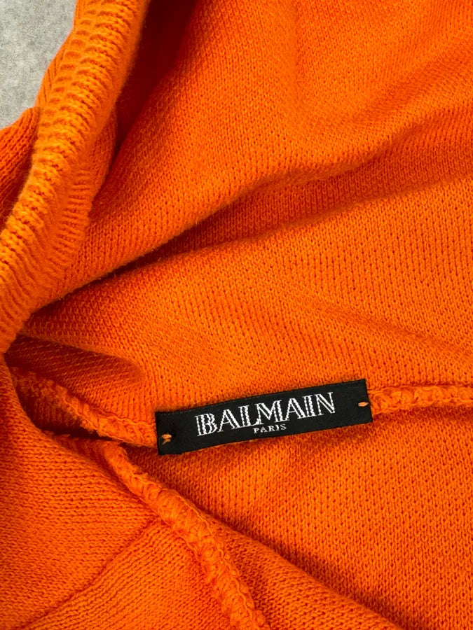 2010s Balmain Orange Buttoned Hooded Sweater sgmHaTf 9