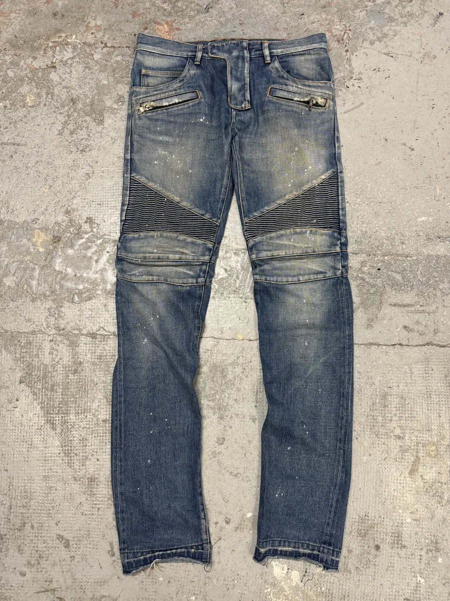 2010s Balmain Painted Blue Slim Denim Jeans aceNkaG 0