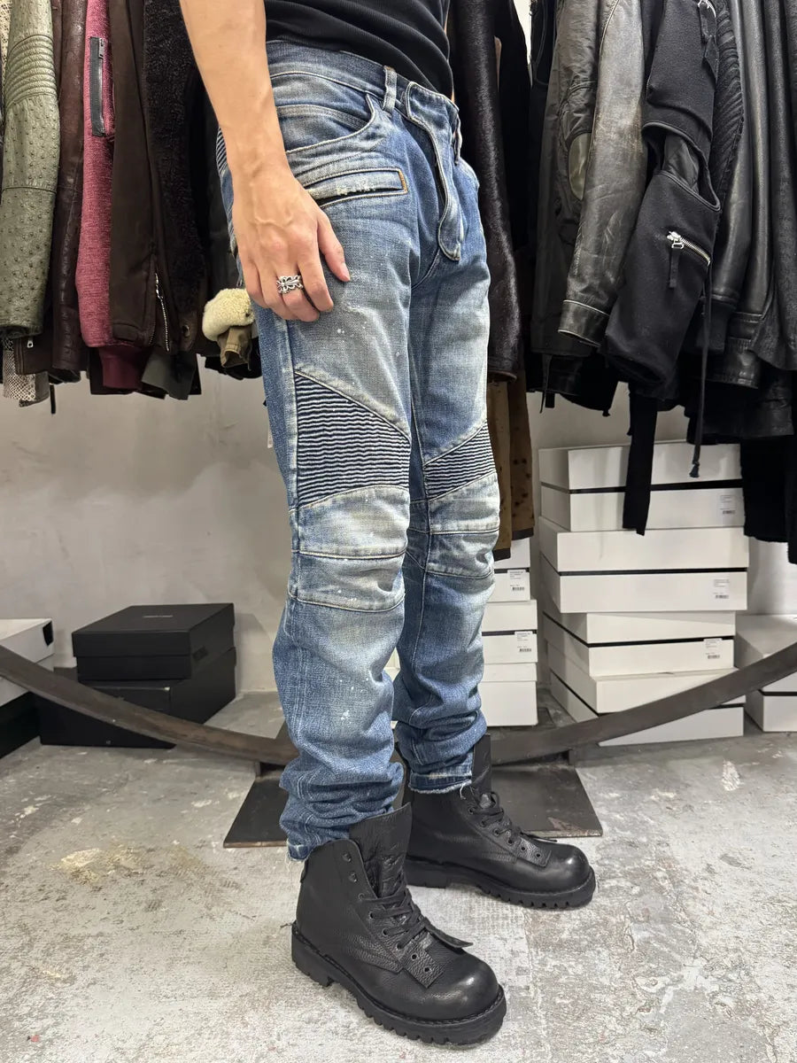 2010s Balmain Painted Blue Slim Denim Jeans aceNkaG 1