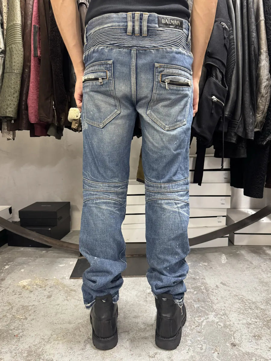 2010s Balmain Painted Blue Slim Denim Jeans aceNkaG 2
