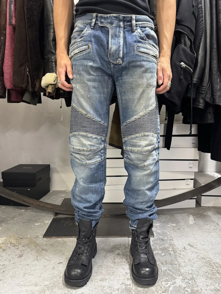 2010s Balmain Painted Blue Slim Denim Jeans aceNkaG 3