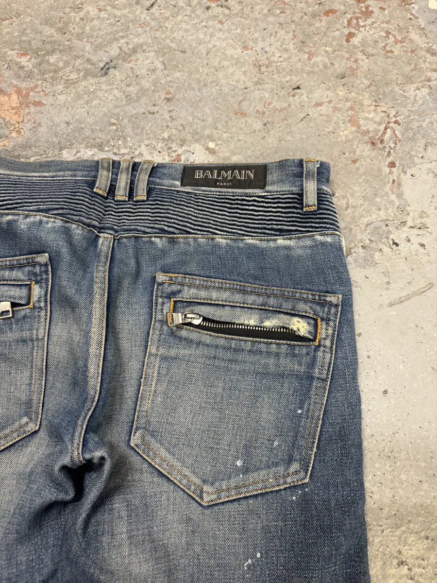 2010s Balmain Painted Blue Slim Denim Jeans aceNkaG 4