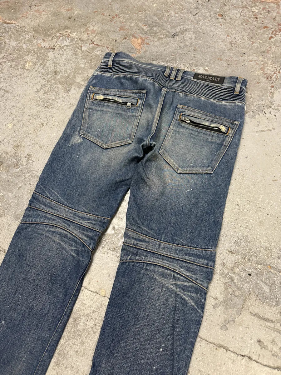 2010s Balmain Painted Blue Slim Denim Jeans aceNkaG 5