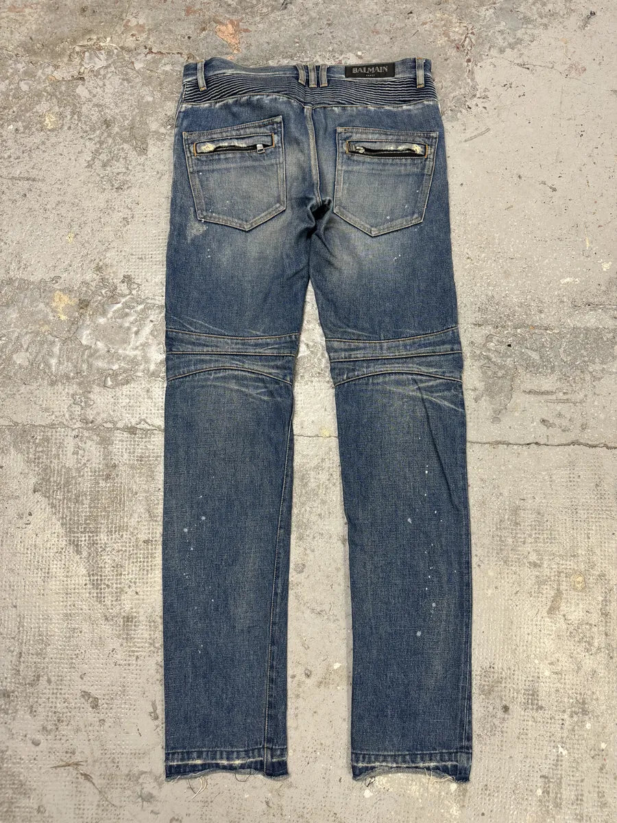 2010s Balmain Painted Blue Slim Denim Jeans aceNkaG 6
