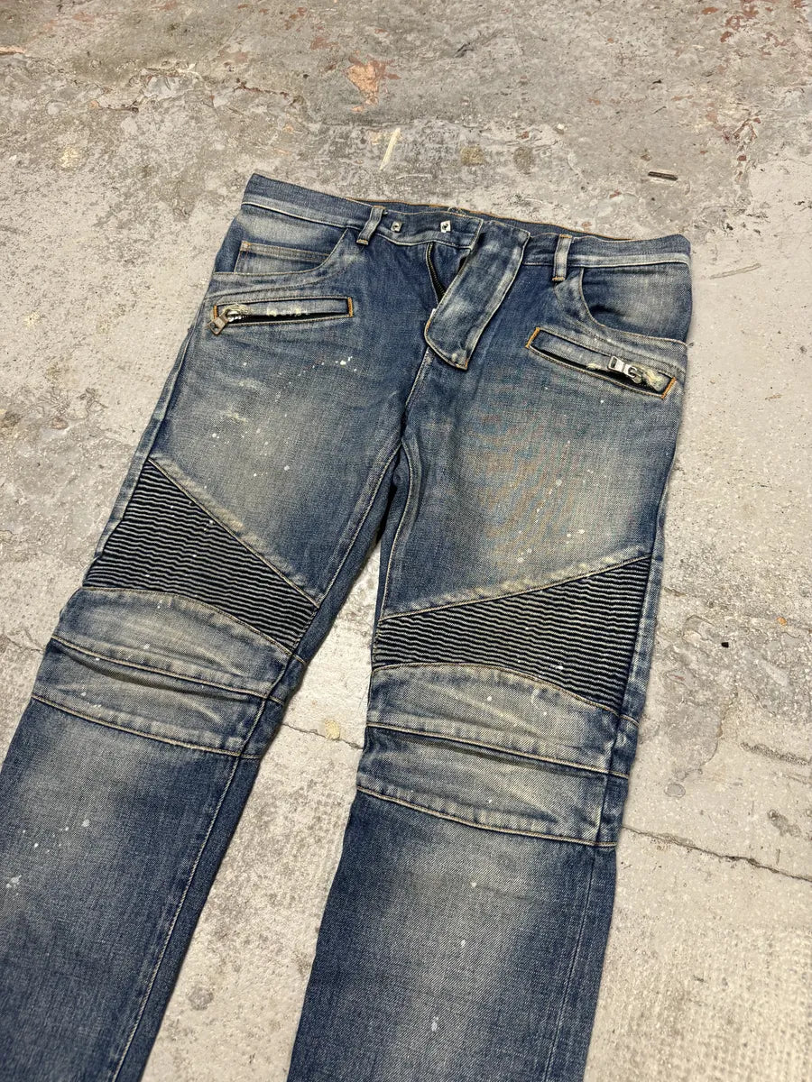2010s Balmain Painted Blue Slim Denim Jeans aceNkaG 9