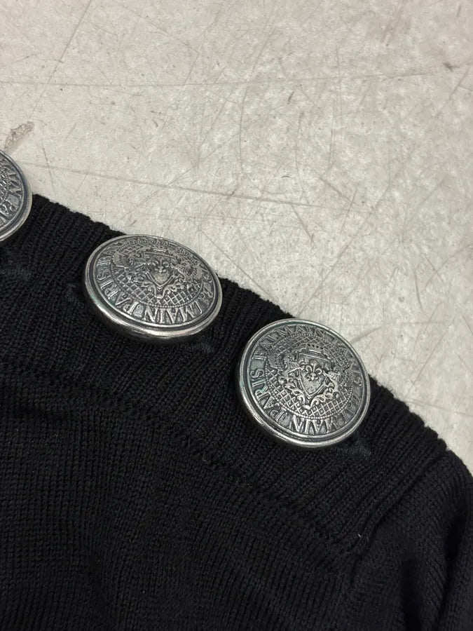 AW2018 Balmain Silver & Black Wool Striped Buttoned Sweater IfZtcJe 6