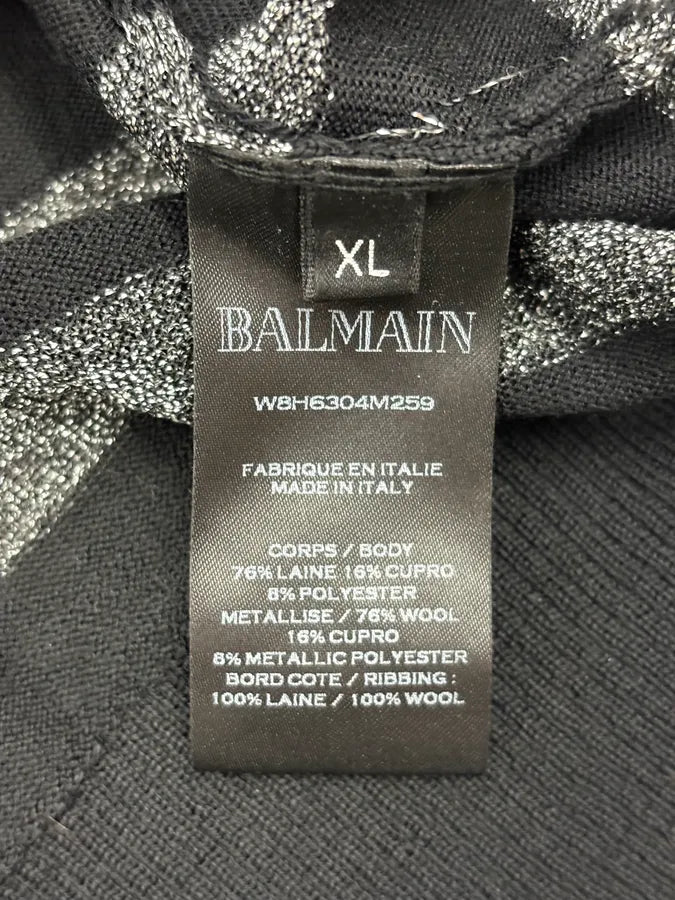 AW2018 Balmain Silver & Black Wool Striped Buttoned Sweater IfZtcJe 8