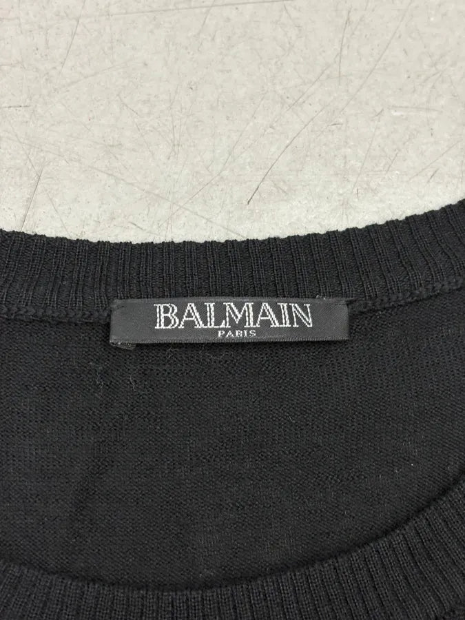 AW2018 Balmain Silver & Black Wool Striped Buttoned Sweater IfZtcJe 7