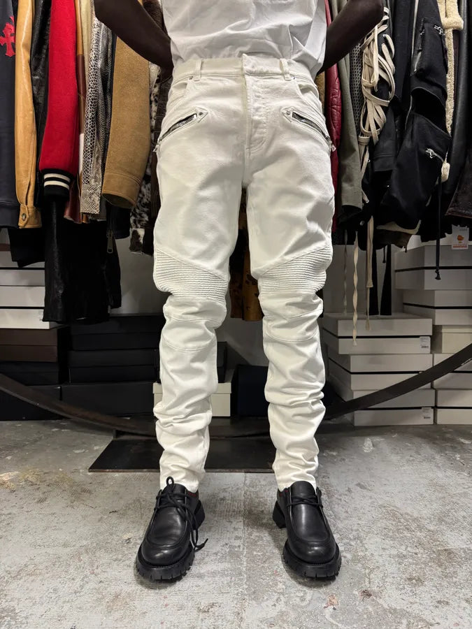 2010s Balmain White Biker Avant-Garde Slim Denim Jeans QvaqeqD 0