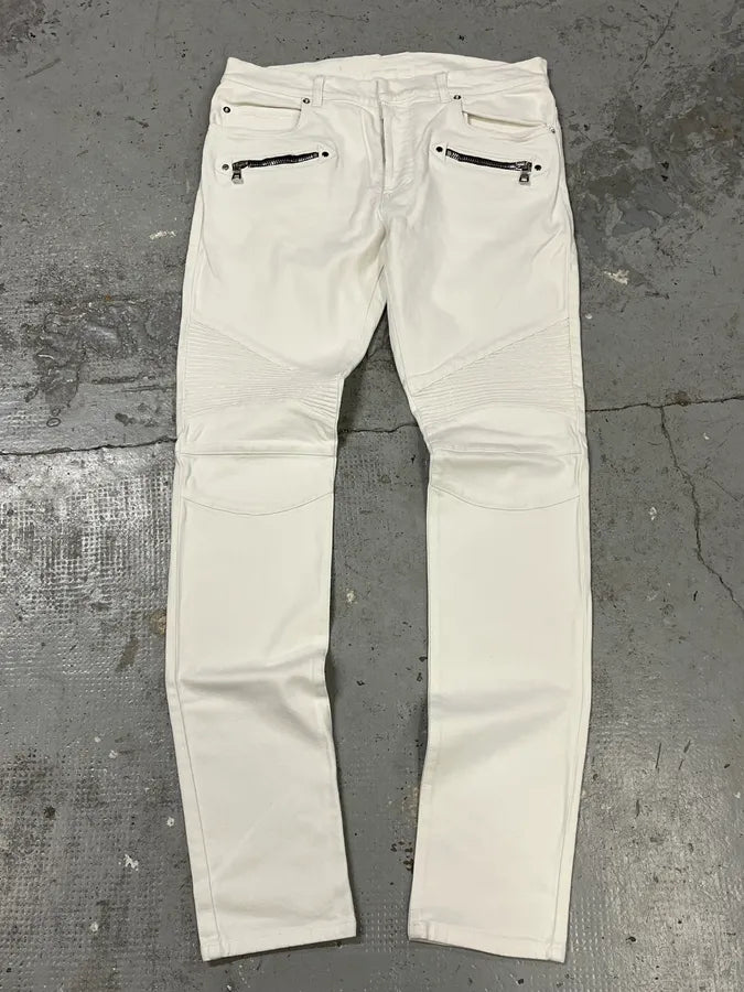 2010s Balmain White Biker Avant-Garde Slim Denim Jeans – Dolce 2010s Balmain White Biker Avant-Garde Slim Denim Jeans – Dolce