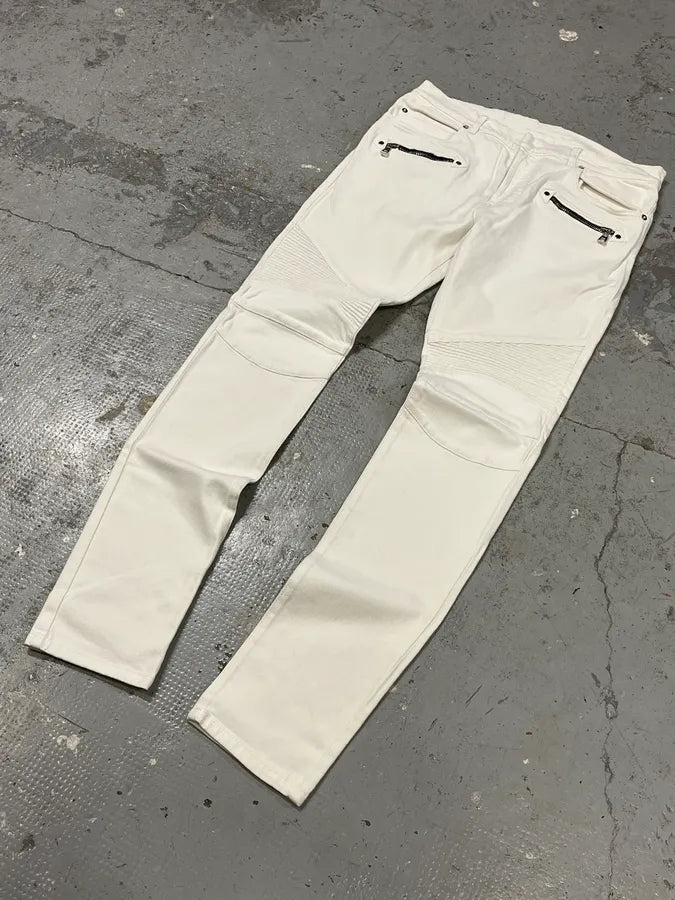 2010s Balmain White Biker Avant-Garde Slim Denim Jeans QvaqeqD 4
