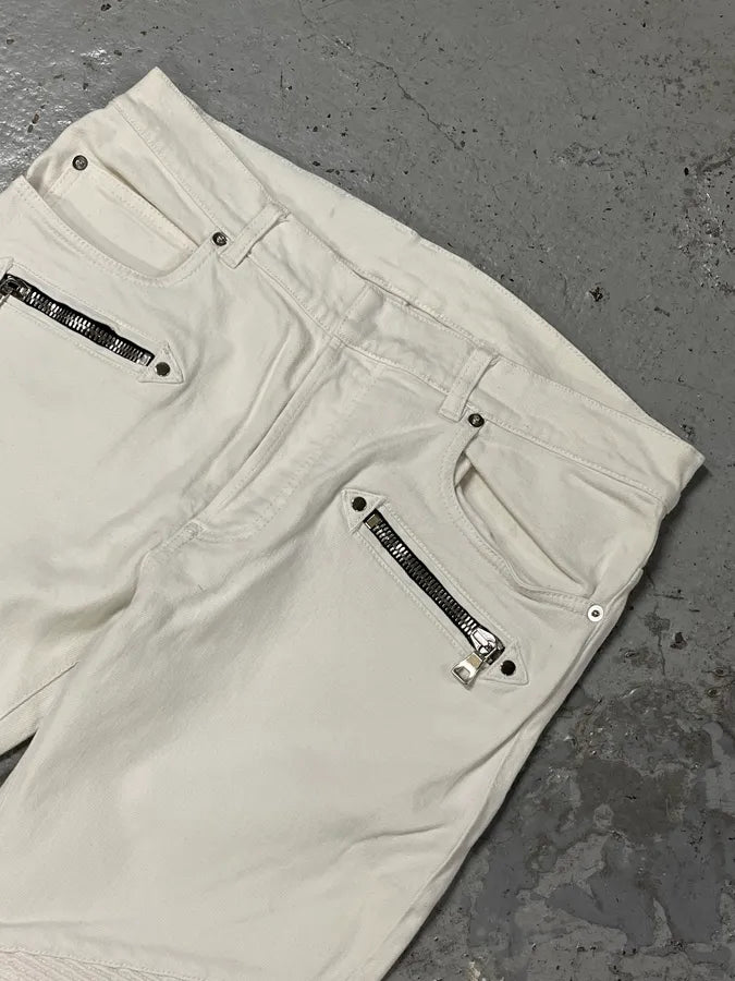 2010s Balmain White Biker Avant-Garde Slim Denim Jeans QvaqeqD 5