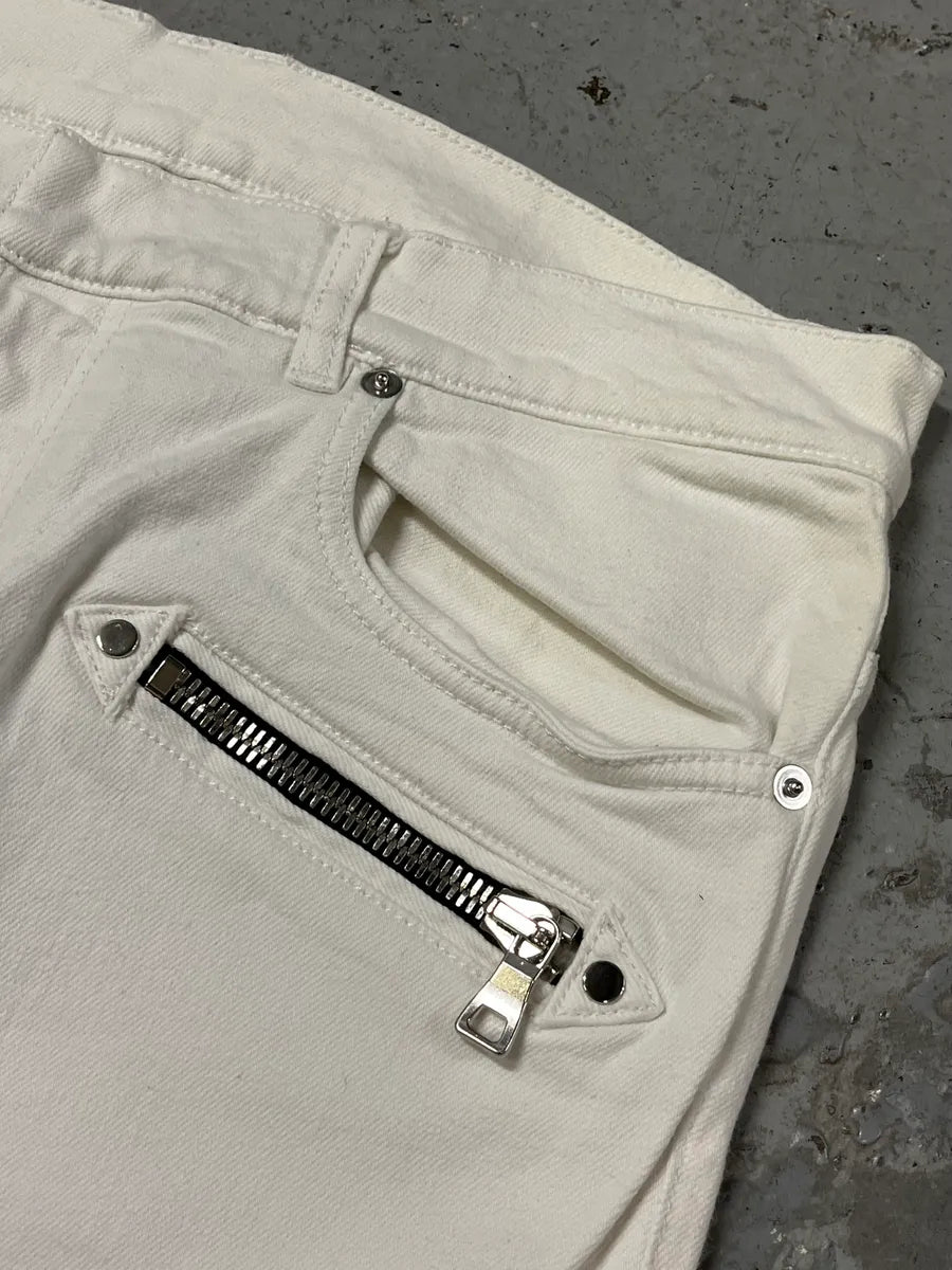 2010s Balmain White Biker Avant-Garde Slim Denim Jeans QvaqeqD 6