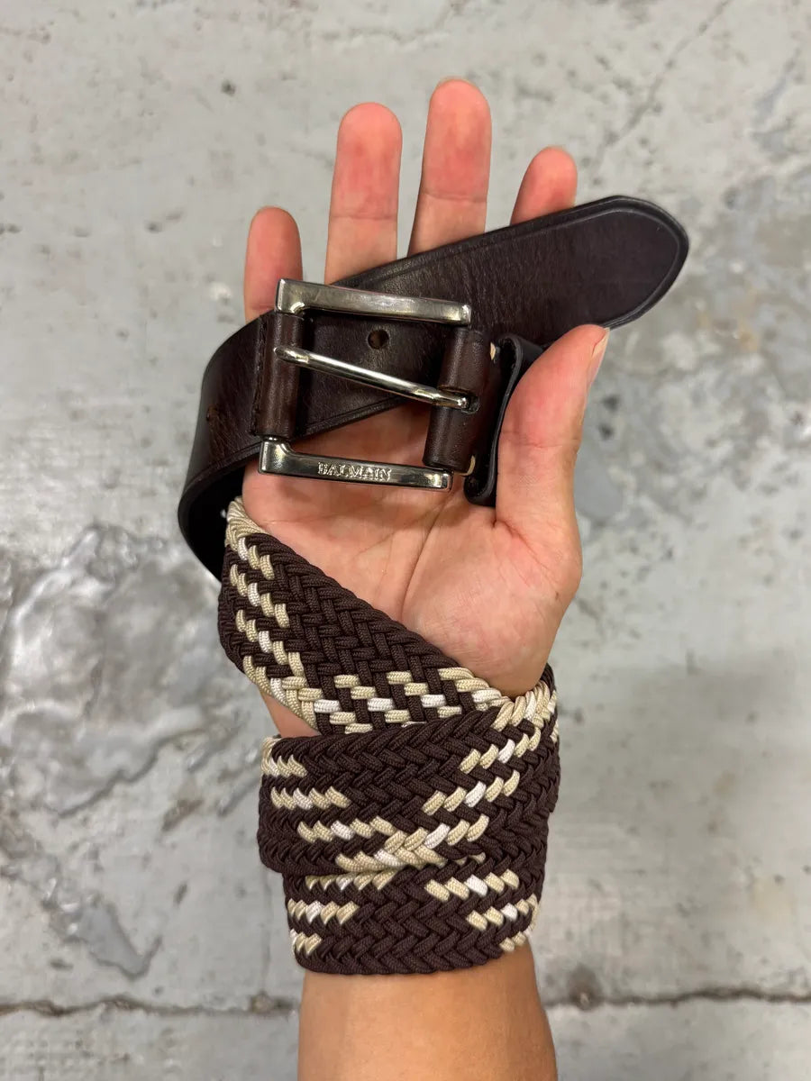 2010s Balmain Woven Canva Brown Leather Belt hGrWRbG 0