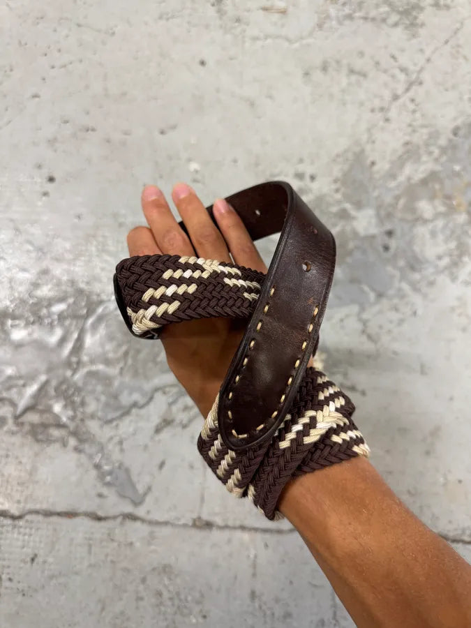 2010s Balmain Woven Canva Brown Leather Belt hGrWRbG 4