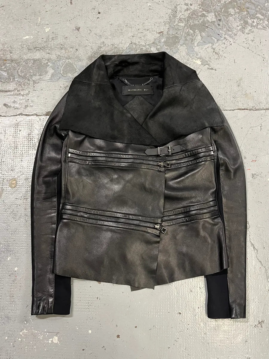 2010s Barbara Bui Horizontal Zips Black Leather Jacket AtGDxIB 0