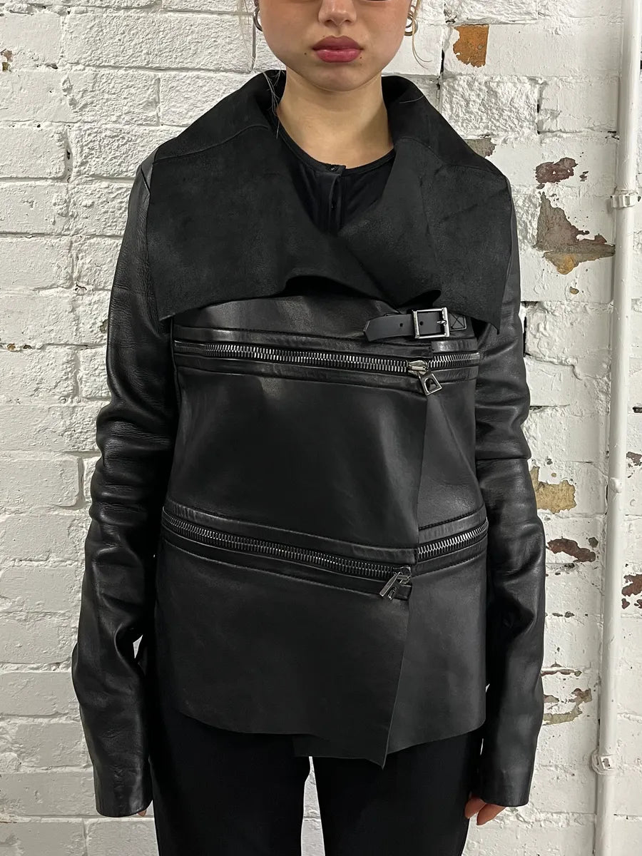 2010s Barbara Bui Horizontal Zips Black Leather Jacket AtGDxIB 1